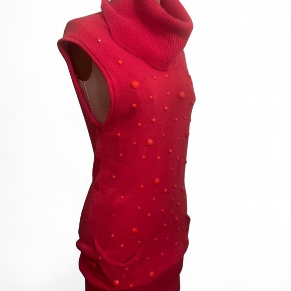 Vintage Chanel coral cashmere Cowl Neck Sweater dress stone embellishments - Picture 3 of 10